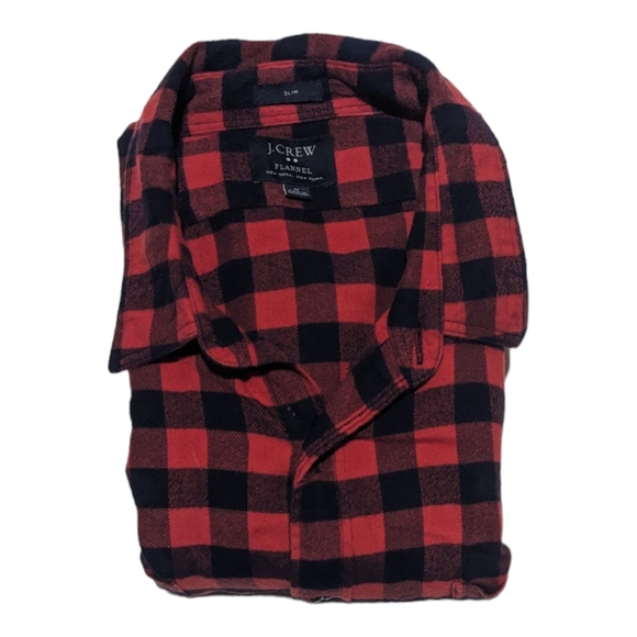 J Crew Mens Slim Long Sleeve XL Navy Blue Red Lumberjack Plaid Flannel Shirt EUC - Picture 4 of 4